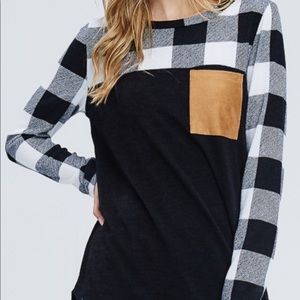 White Birch Black and White Plaid Top M NWOT